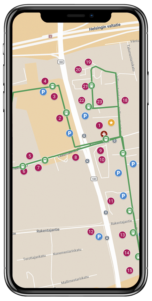Krossin Kevättuuletuksen 2026 Google-kartta iPhonen näytöllä