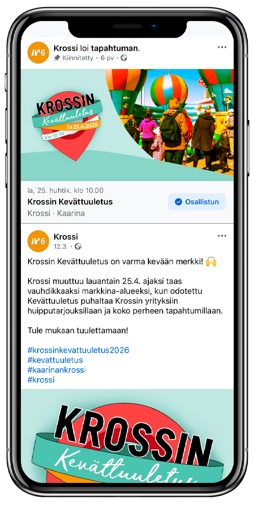Krossin Facebook-sivu iPhonen näytöllä